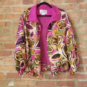 Vintage silk bomber jacket leaf motif casual isle